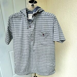 EZEKIEL. Grey & White Striped Hoodie Pullover Shirt. Size Medium. Drawst…